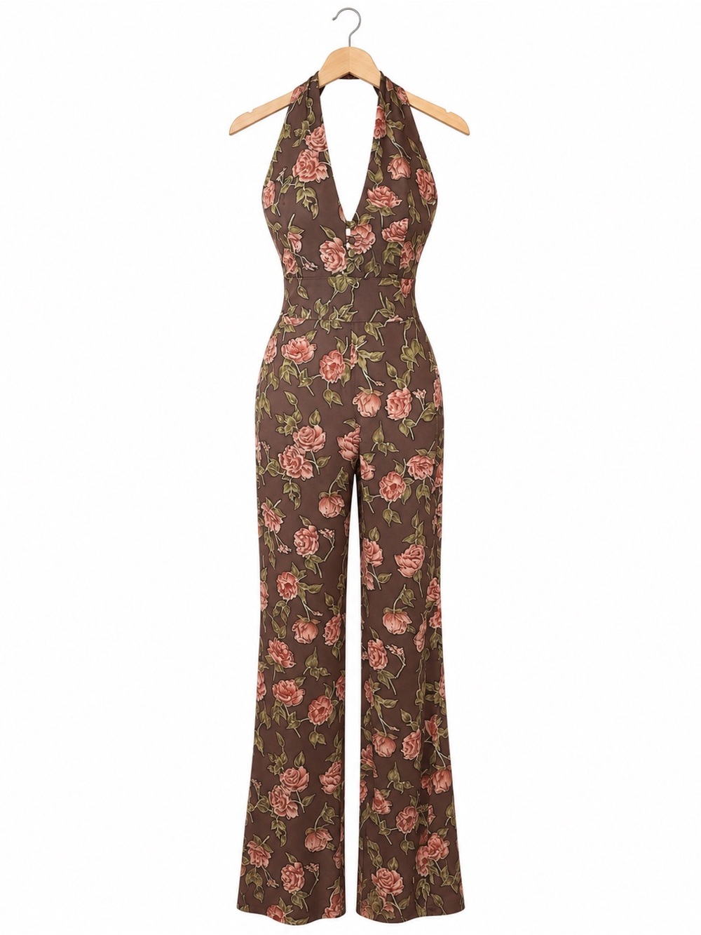 Flynn Skye NWT XS Floral Halter Wide Leg Jumpsuit mauve pink roses Backless Boho